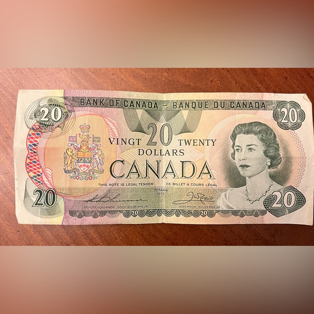 $20 Dollar Bill 1979 Bank of Canada Vintage Canadian Currency Money